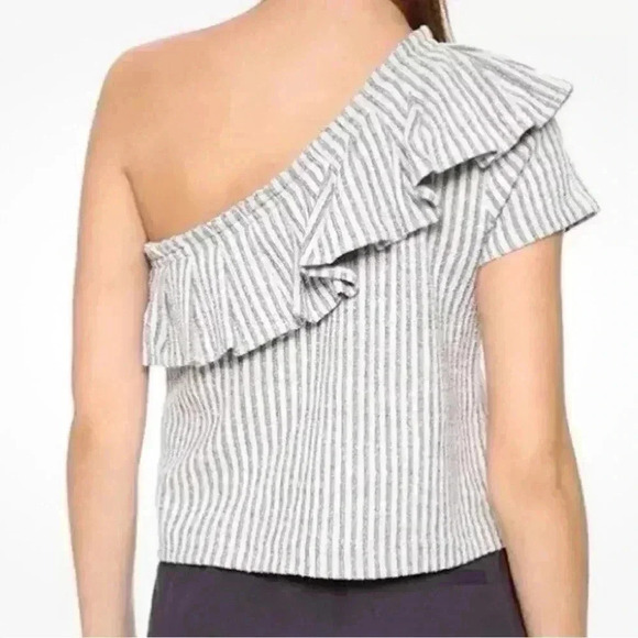 Club Monaco One-Shoulder Striped Ruffle Top Size M - Picture 3 of 8
